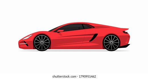 Sports car in flat style. Side view of the supercar isolated on white background.