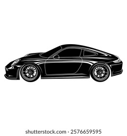 sports car with hand drawing line drawing style, black color. for t-shirt design, design elements and print products