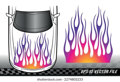 Sports car hood flame decal vinyl sticker graphic. Racing car tribal fire flames vector eps file. Vehicle decoration for car top, hood, bonnet.