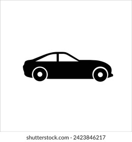 Sports car icon. Black silhouette. Side view. Vector drawing. Isolated object on a white background. Isolate.
