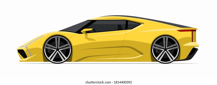 Sports car icon in flat style. Side view of the supercar isolated on white background.