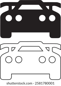 sports car icon, front view, silhouette and outline, vector illustration