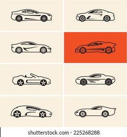 Sports car icons outline