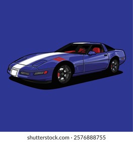 Sports Car Illustration Vector With Blue Background.