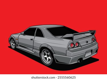 Sports Car Illustration Vector With Red Background.