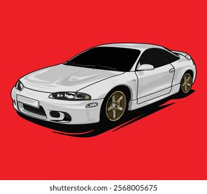 Sports Car Illustration Vector With Red Background.