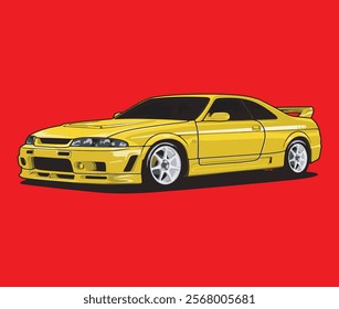 Sports Car Illustration Vector With Red Background.