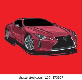 Sports Car Illustration Vector With Red Background.
