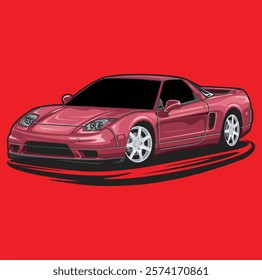 Sports Car Illustration Vector With Red Background.