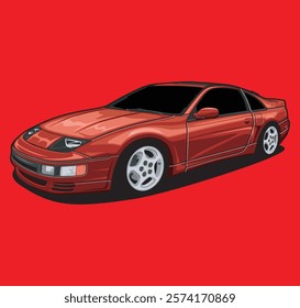 Sports Car Illustration Vector With Red Background.
