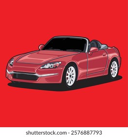 Sports Car Illustration Vector With Red Background.