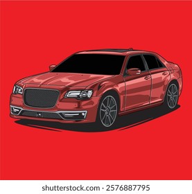 Sports Car Illustration Vector With Red Background.