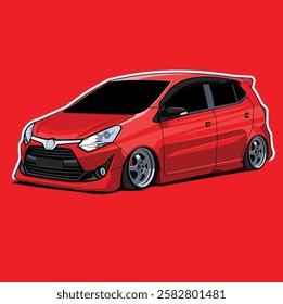 Sports Car Illustration Vector With Red Background.