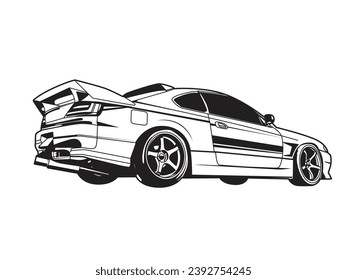 Sports car line art vector illustration black and white