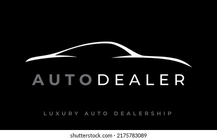 Sports Car Logo. Auto Silhouette Icon. Luxury Motor Vehicle Dealership Emblem. Concept Supercar Dealer Garage Symbol. Vector Illustration.