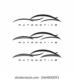 Sportwagen-Logo oder Automobil-Icon-Set. Embleme des Kfz-Händlers. Auto Silhouette Garage Symbole. Vektorillustration mit weißem Hintergrund