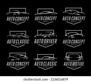 Sports Car Logo Icon Set. Motor Vehicle Auto Dealership Badge Collection. Automotive Supercar Garage Symbols. Vector Illustration.