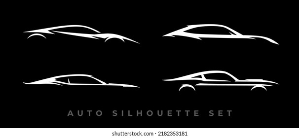 Sports Car Logo Icon Set. Motor Vehicle Dealership Emblems. Auto Silhouette Garage Symbols. Vector Illustration.