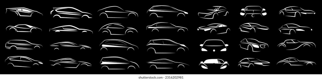 Sports car logo icon set silhouette emblems. Vector illustrations.