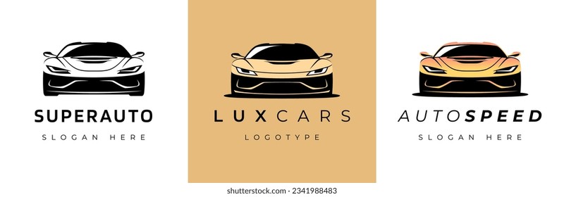 Sports car logo icon set. Luxuty motor vehicle dealership emblems. Auto silhouette garage symbols. Vector illustration