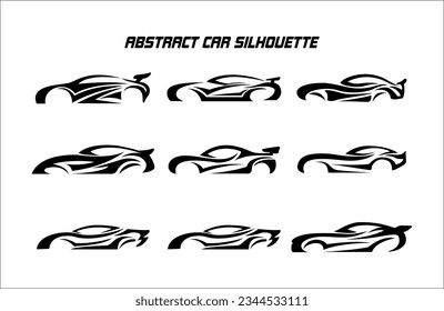 Sports car logo icon set. Motor vehicle silhouette emblems. Auto garage dealership brand identity design elements. Vector illustrations.