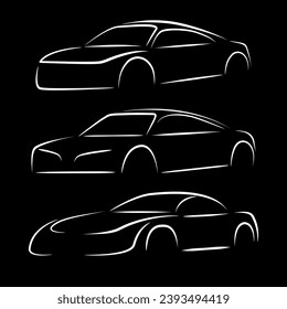 Sports car logo icon set. Motor vehicle dealership emblems. Minimalist outline art. Vector illustration.