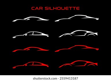 Sports car logo icon set. Motor vehicle silhouette emblems