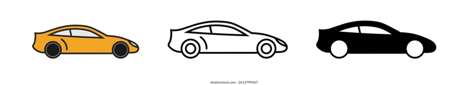 Sports car logo icon set. Motor vehicle silhouette emblems. Auto garage dealership brand identity design elements.
