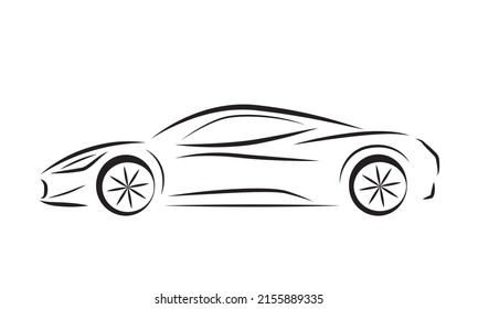 Sports Car Logo. Side View Of Supercar. Race Car On Plain Background.