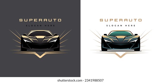 Icono del logo de lujo de los autos deportivos sobre fondo blanco y negro. Emblemas de concesionario de vehículos de motor de primera calidad. Ilustración de vector colorida