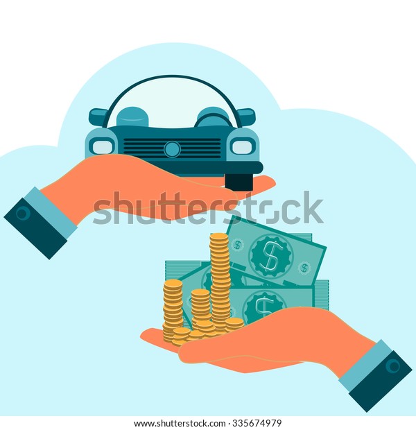 Sports car and money in his hands. Buying a\
car, the fee for the repair, gold coins and dollars. Investments in\
the automotive\
industry.
