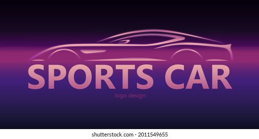 Neonlogo für Sportwagen. Neon leuchtende Silhouette eines Autos mit Platz für Firmenname, Text, Titel. Vektorgrafik