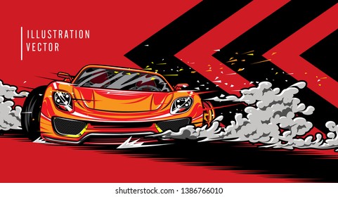 Sports car on the road. Modern and fast vehicle racing. Super design concept of luxury automobile. Vector illustration