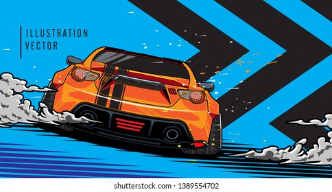 Sports car on the road. Modern and fast vehicle racing. Super graphic design concept of luxury automobile. Vector illustration