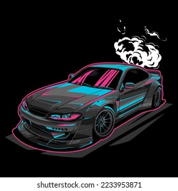 The sports car on the road. Modern and fast vehicle racing. The neat design concept of the luxury automobile. Vector illustration