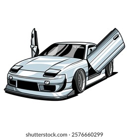 sports car with open door style full color, automotive car, jdm car. for t-shirt design, print product and design element