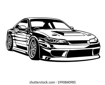 Sports car. Racing auto. Vector monochrome illustration svg