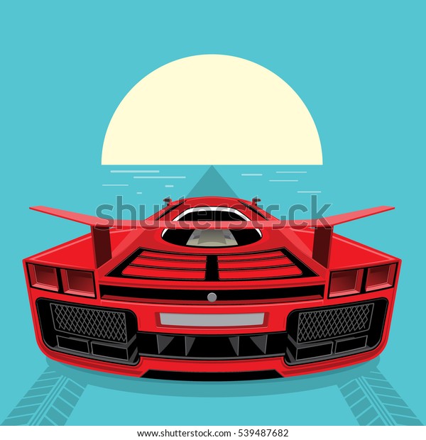 Sports
car red color rushes to the horizon. Detailed illustration of a
rear part of expensive racing car, unique aerodynamic design. Rear
wheel drive coupe with engine in the back.
Vector