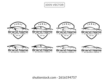 sports car and sedan motor vehicle silhouette collection set on white background. Vector illustration.