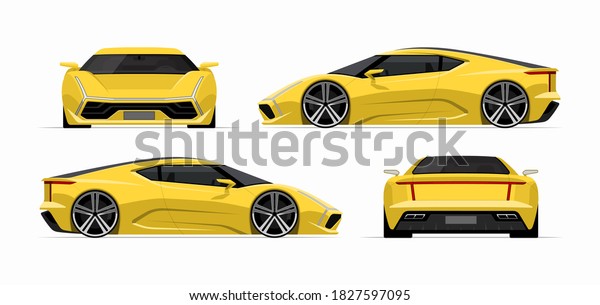 Sports car set in flat
style. Front, back, side view of the supercar isolated on white
background