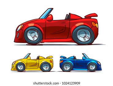 Sports car Side View Isolated on White Background. Cartoon illustration. 