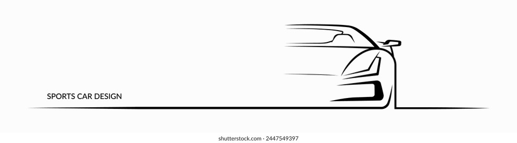 Sports car silhouette, contour with place for company name, text, title. Front view of a supercar. Can be used as a part of an emblem, label, icon. Vector illustration