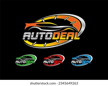 sports car silhouette logo automotive, car showroom, car dealer logo design vector performance supercar motor vehicle dealership sign. isolated on black background