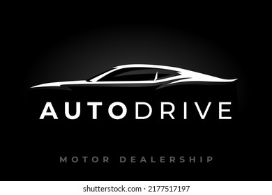 Sports Car Silhouette Logo. Motor Vehicle Dealer Emblem. Auto Dealership Icon. Automotive Garage Symbol. Vector Illustration.