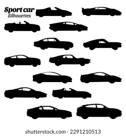 Sports car silhouette vector illustration set.