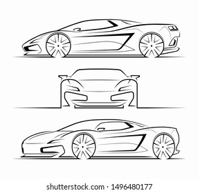 Sports Car Silhouettes Outlines Contours Front Stock Vector (Royalty ...