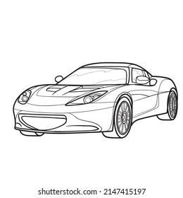 sports car sketch, coloring book, cartoon illustration, isolated object on white background, vector, eps