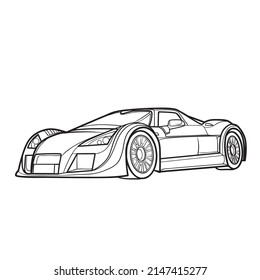 sports car sketch, coloring book, cartoon illustration, isolated object on white background, vector, eps