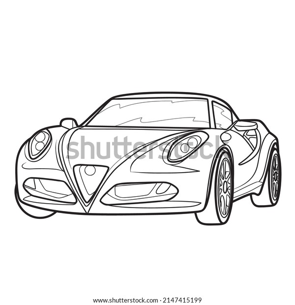 sports car sketch, coloring\
book, cartoon illustration, isolated object on white background,\
vector, eps