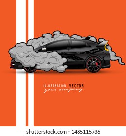 Sports car in smoke vector, used to make graphic works